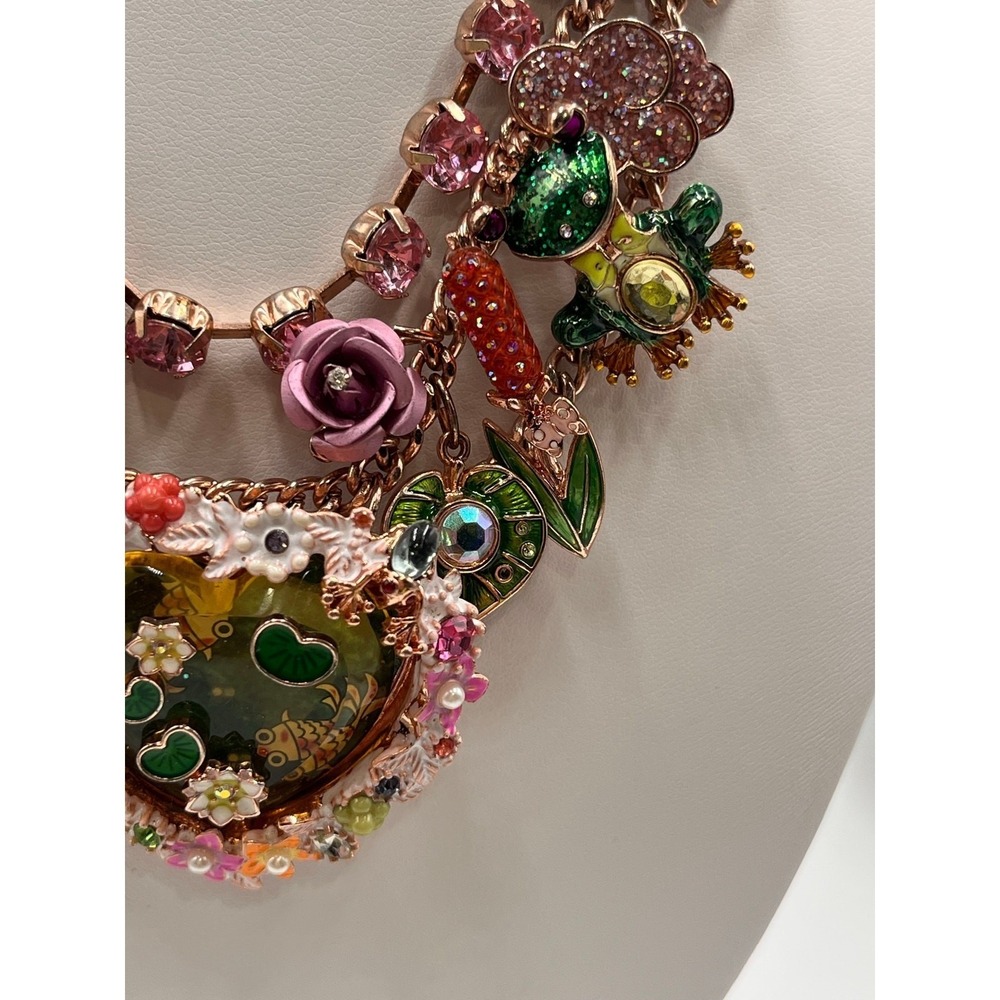 Betsey Johnson Vintage Walk In The Park Koi Pond Heart Cloud Frog Lily Necklace - Picture 11 of 12